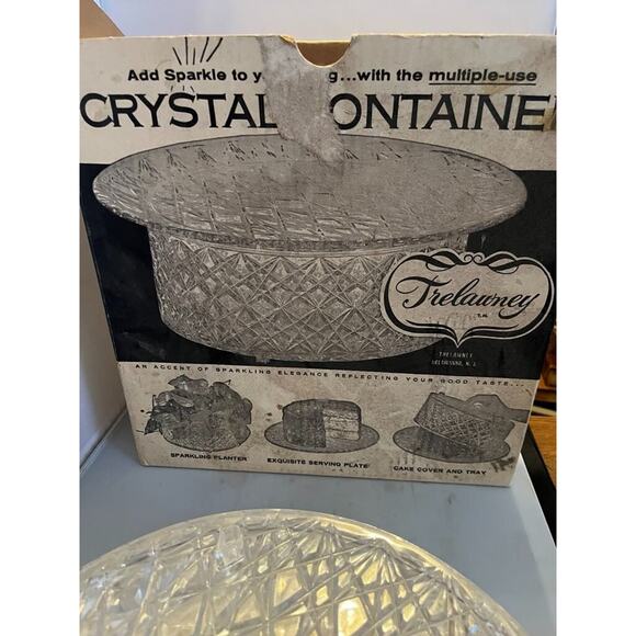 Trelawney Crystal Cut Clear Lucite Cake Keeper / Salad Bowl / Plate Vintage BOX - Picture 2 of 4